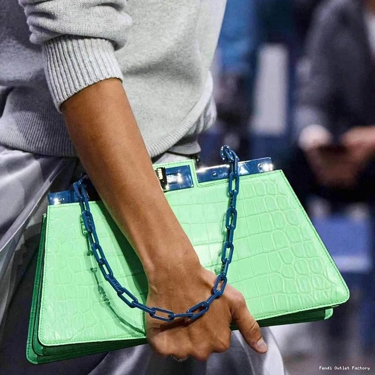 HOT Cut Leather Medium Bag Peekaboo Green In Fendi Crocodile 0715
